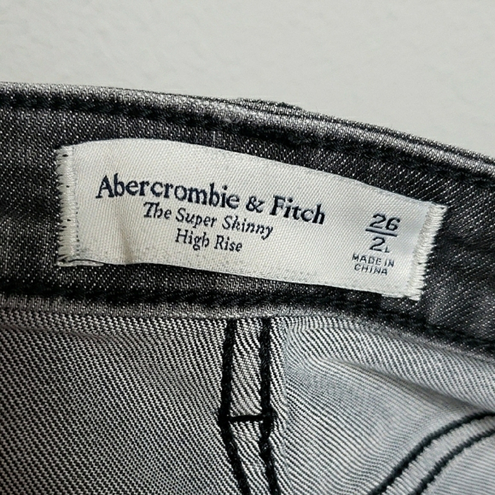 Abercrombie & Fitch Dark Gray Super Skinny Hugh Rise Jeans Raw Distressed Hem - Picture 12 of 14